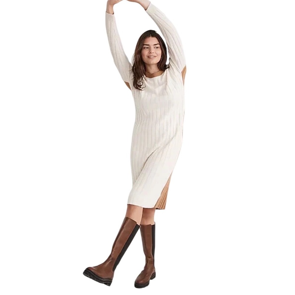 Madewell (Re)sourced Ribbed Midi Sweater Dress Colorblock Womens XL Wool Alpaca
